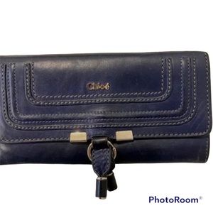Chloé Marcie Continental Navy & Gold Leather Wallet Authentic